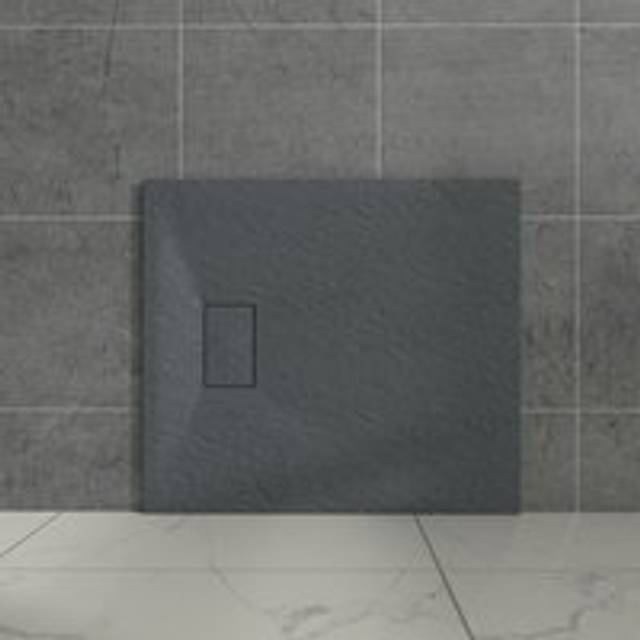 Aquariss - Anthracite Rectangular Shower Tray Slate Effect smc Slip-Resistant Shower Base 900x800mm with Waste