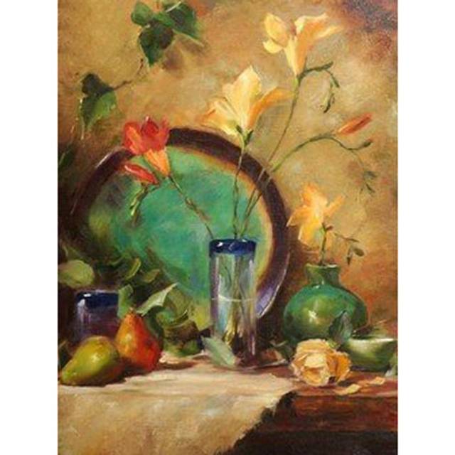 Full Round Drill Diamond Embroidery Flowers on The Table 5D Diamond Painting Cross Stitch Rhinestone 20X30CM