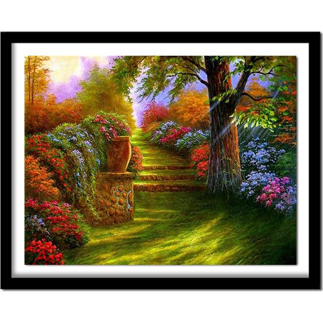 Diamond Embroidery Forest In Sunshine Oil Painting Packing Round Crystal Diamond Moasic Home Decor 20X30CM