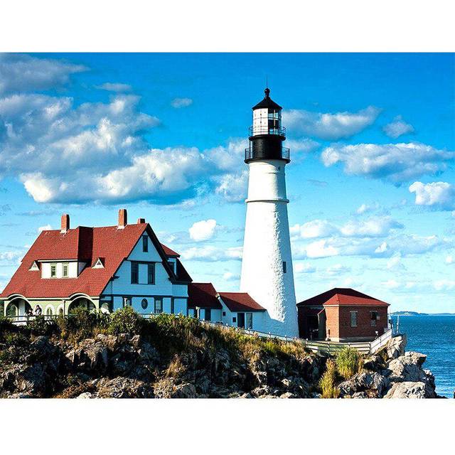 5D DIY Diamond Painting  Lighthouse Landscape  Rhinestone Embroidery Cross Stitch 20X30CM
