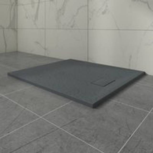 Anthracite Rectangular Shower Tray Slate Effect smc Slip-Resistant Shower Base 1000x900mm with Waste - Aquariss