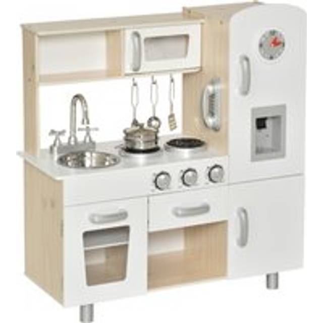 Kids Wooden Pretend Play Toy Kitchen Cooking Set Role Play Phone for Boys Girls White