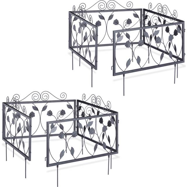 Relaxdays - goth Set of 8 Metal Garden Fencing Panels, Yard Fence for Inserting, 33 x 56.5 cm, Black