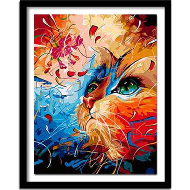 5D DIY Embroidery Colored Cute Cat Flower Diamond Painting Cross Stitch Round Rhinestone Decoration 20X30CM