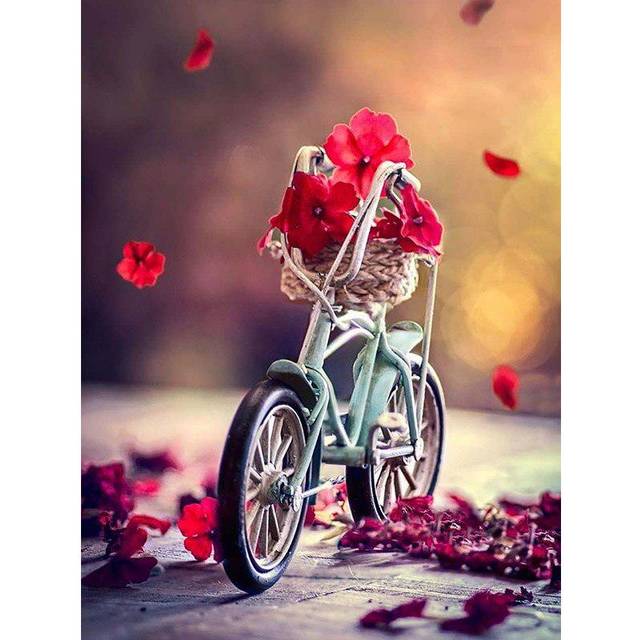 Diamond Painting Rose Bicycle Scenery Handmade DIY Diamond Painting Cross Embroidery Artist Painting 20X30CM