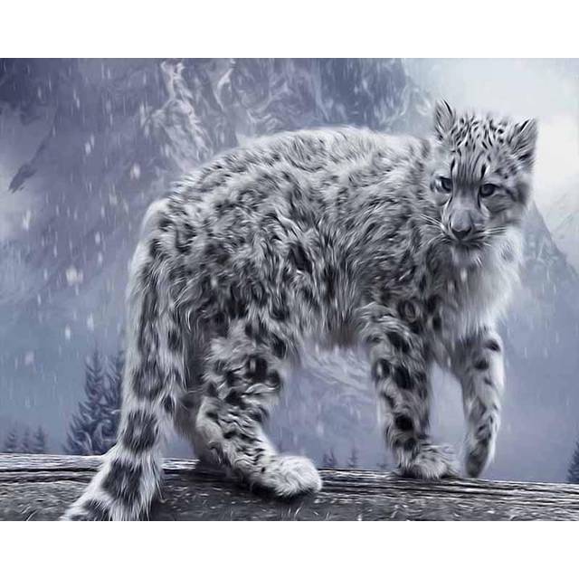 Diamond Painting Diamond Painting Abstract Mosaic Snow Leopard 20X30CM