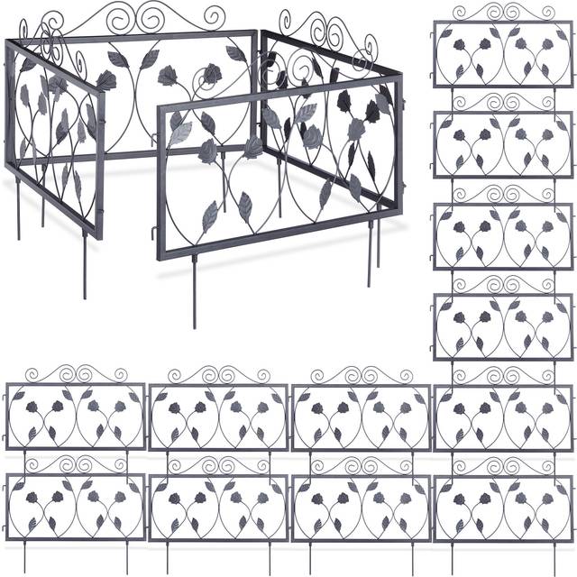 Relaxdays - goth Set of 16 Metal Garden Fencing Panels, Yard Fence for Inserting, 33 x 56.5 cm, Black