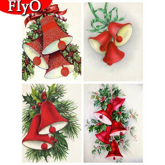 Diamond Painting Christmas Bell Kit Diamond Embroidery Landscape Mosaic Needlework Handmade Gift Decortion Full Round 20X30CM red