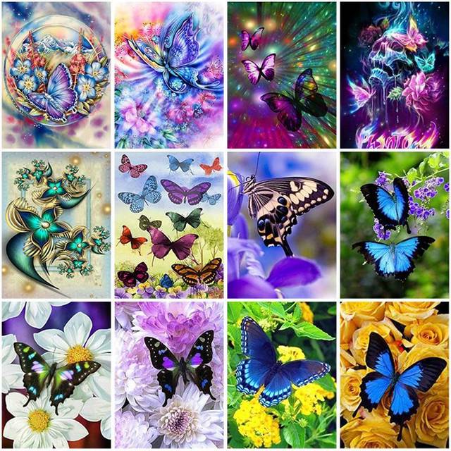 Butterfly DIY 5D Diamond Painting Full Round Drill Diamond Embroidery Mosaic Cross Stitch Kits Rhinestone Home Decor Wall Art 20X30CM red