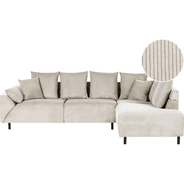 Modern Corner Sofa Corduroy Fabric Cushions Metal Legs Beige Lunner