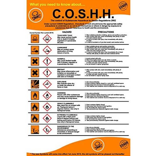 COSHH Regulations Chemical Safety Sign - 1.2mm Rigid Plastic 600mm x 400mm