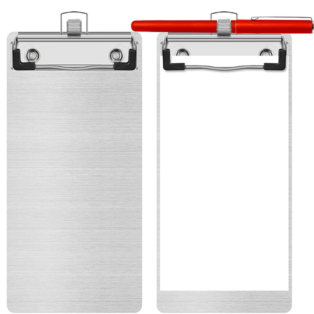 Metal Aluminum Clipboard with Pen Holder 4.1 x 8.4 Inch Mini Pocket A5 for Office School