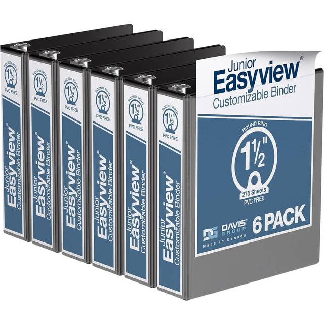 Davis Group Easyview Junior Binder Premium Small Clear-View 3-Ring Binder for School Office or Home Made in Canada 1.5-Inch Mini Binder 8.5x5.5 Black