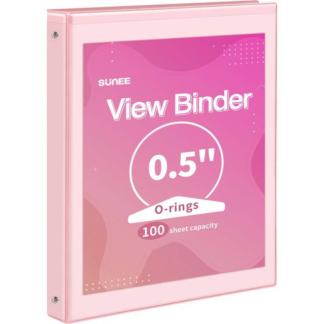 SUNEE 3 Ring Binder 1/2 Inch 1 Pack  Clear View Binder Three Ring PVC-Free Fit 8.5x11 Inches for School Binder or Office Binder Supplies  Pink Binder