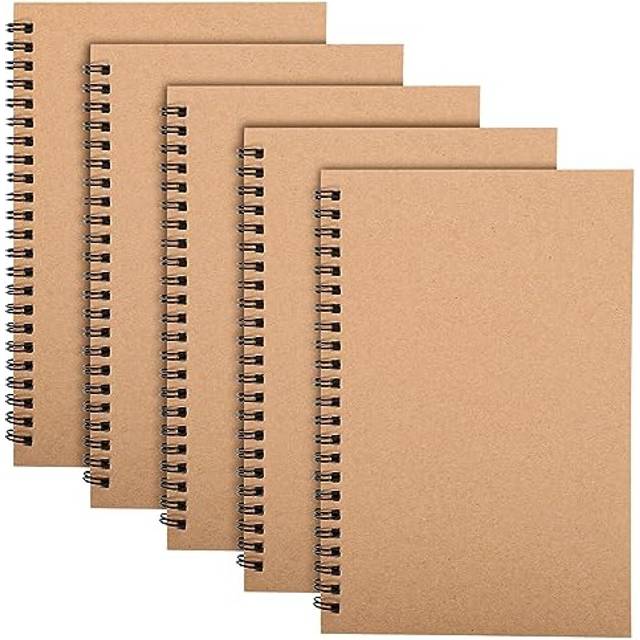5 Packs Spiral Notepad A5, 120 Pages/ 60 Sheets Kraft Cover Wirebound Notebooks Bulk Journals, 8.3 * 5.5 inch Lined Notebook for Business Office