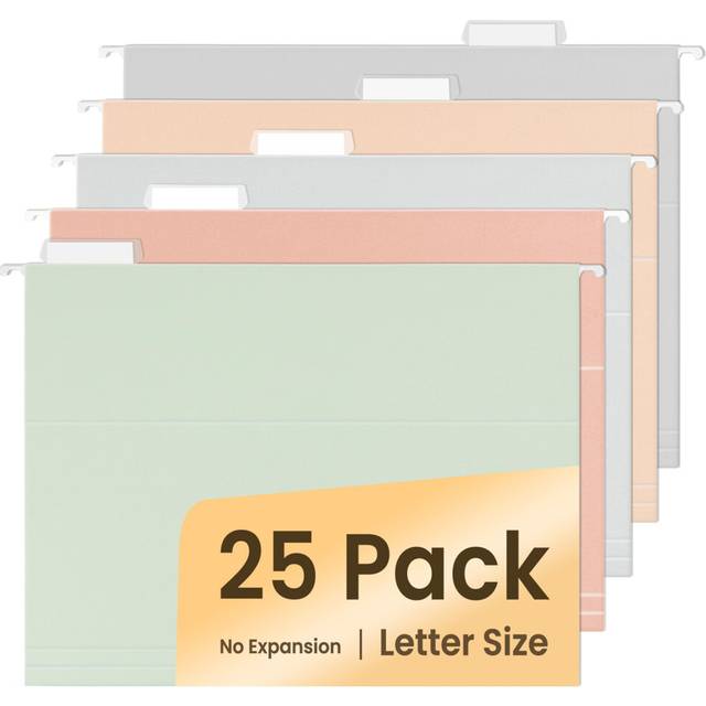 SUNEE Hanging File Folders Letter Size  Pastel Colors  25 Count File Folders with 1/5-cut Tabs  Stay Organized for Your Home and Office Bulk File and