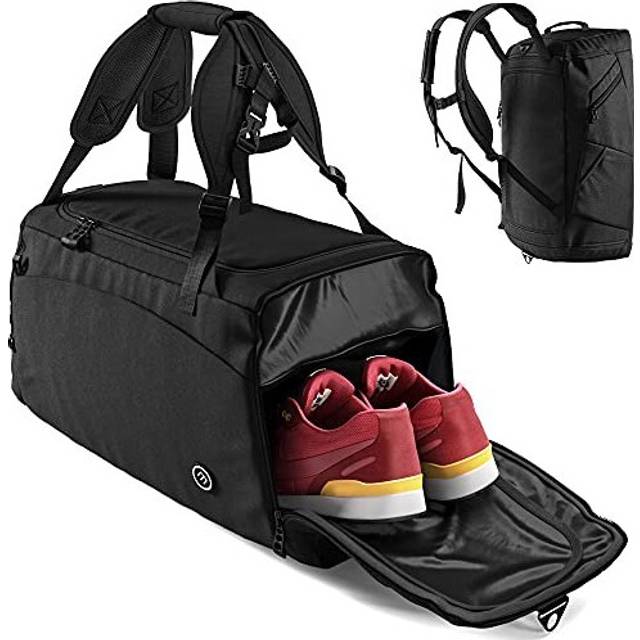 Gym Duffle Sports Bag + Backpack Function, Shoe Compartment, Toiletry Pocket | 40L Travel Fitness Holdall Men/Women + Shoulder Strap - Swimming F