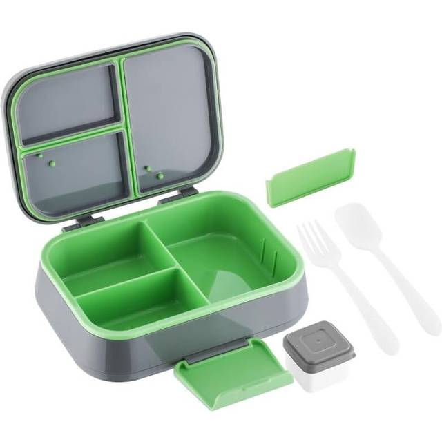 (Gray) Bento Box,Bento Box With 3 Compartments,Sauce Container and Utensilsand,Bento Box Adult,Lunch Box Containers