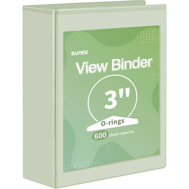 SUNEE 3 Ring Binder 3 Inch 1 Pack  Clear View Binder Three Ring PVC-Free Fit 8.5x11 Inches for School Binder or Office Binder Supplies  Green Binder