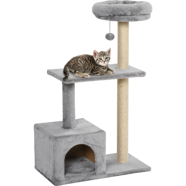 PawHut Cat Tree Grey 335 mm x 600 mm x 960 mm