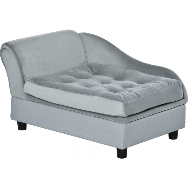 Pawhut Dog Sofa With Storage Pet Chair For Small Dogs Cat Couch With Soft Cushion Light Blue 76 X 45 X 41.5 cm