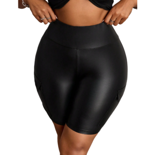 Slaydiva Plus Casual Street Workwear, Three-Dimensional Pockets, Wide Waist, Slim Fit Trousers, Cycling Pants,  Knitted Women&#39;s Shorts  Elastic Leather