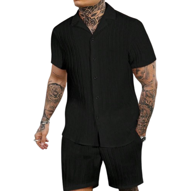 SHEIN Men Summer Solid Button Up Shirt & Shorts Set