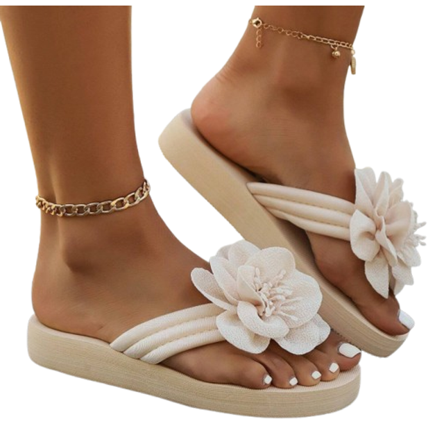 SHEIN 2025 Summer New Thick Sole Beach Fashion Slippers, Floral Decor Women Sandals