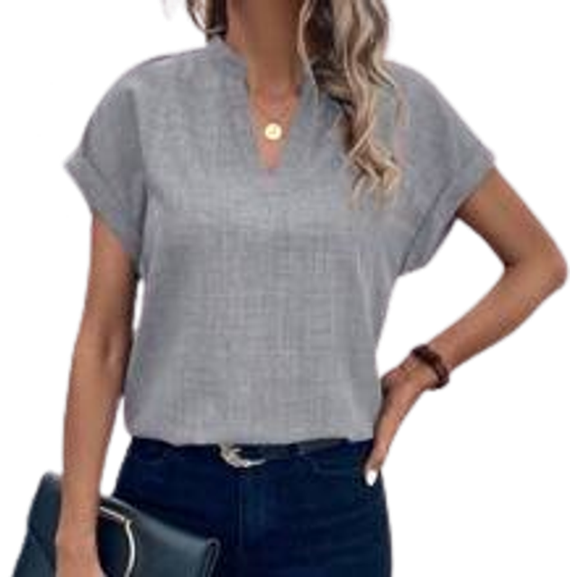 SHEIN Women&#39;s Solid Color Notch V Neck Batwing Sleeve Summer Shirt,Short Sleeve Tops