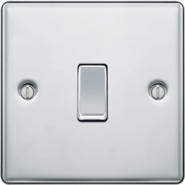 BG 10Ax 2 Way Screwed Raised Plate Single Switch - Polished Chrome