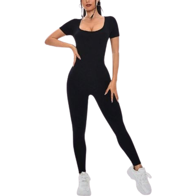 SHEIN Yoga Fashion Short Sleeve Crew Neck Jumpsuit