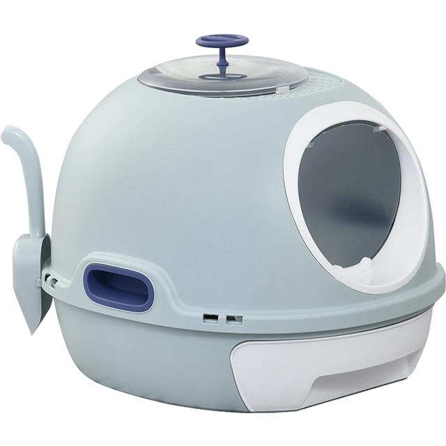 PawHut Cats Rooftop Plastic Easy Clean Litter Box Blue