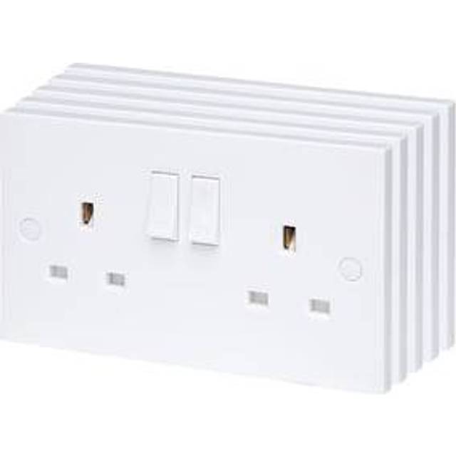 Wickes Square Edge 13A 2 Gang Double Switched Socket - White - Pack of 5