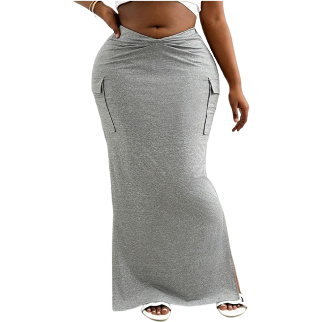 SHEIN Plus Flap Pocket Split Hem Skirt