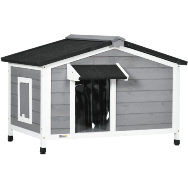 Pawhut wooden dog kennel for outside 97l x 72w x 65hcm, grey