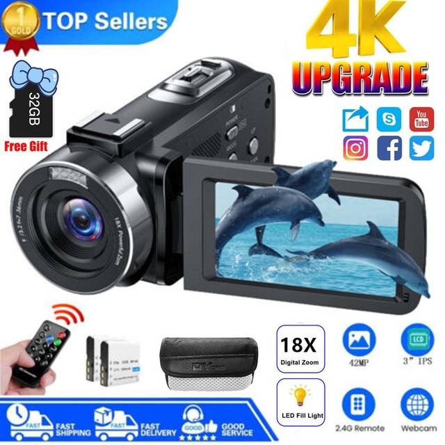Video camera 4k 42mp camcorder digital vlogging cam recorder for youtube vlog 3"