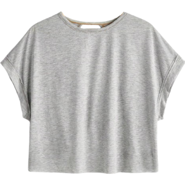 SHEIN Women&#39;s Solid Color Round Neck Hollow Out Short Front Long Back Summer T-Shirt