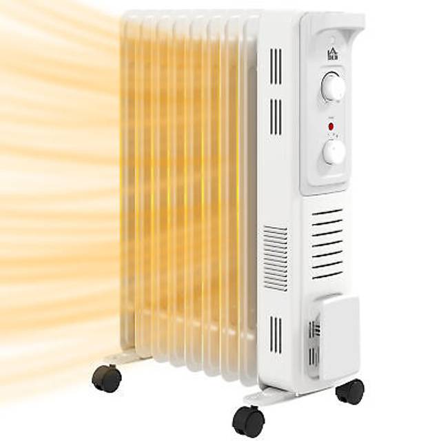 Homcom 9 Fin Portable Oil Filled Heater Radiator, Energy Efficient, White