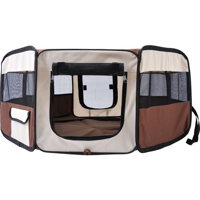 Fabric Dog Pens Pet Puppy PlayPen Dog Crate 37cmx37cmx95cm-Brown/Cream