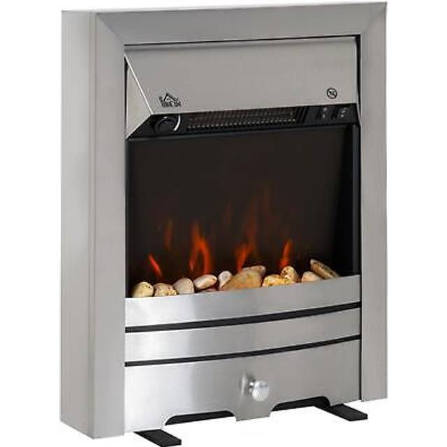 Homcom Electric Fireplace Stainless Steel 2kw Heater Led Fire Flame Silver