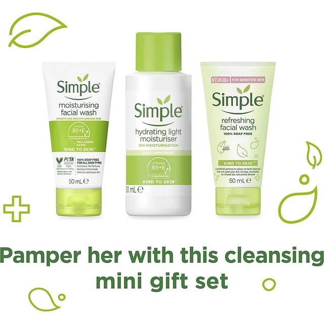 Simple kind to skin set of 3 moisturising facial wash & gel, hydrating light
