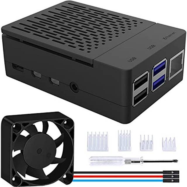 GeeekPi Raspberry Pi 4 Fodral Med PWM Fläkt Och Kylflänsar för Model B (Svart)