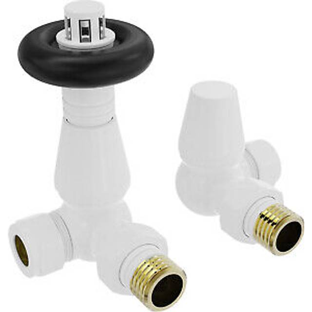 Traditional trv thermostatic 1/2" x 15mm corner white radiator valves one pair