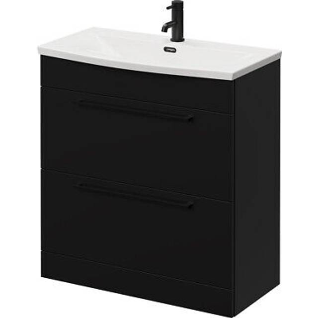 Napoli Floor Standing Vanity Unit with 1 Tap Hole Curved Basin and 2 Drawers with Handles | Matt Black | MDF | 800mm