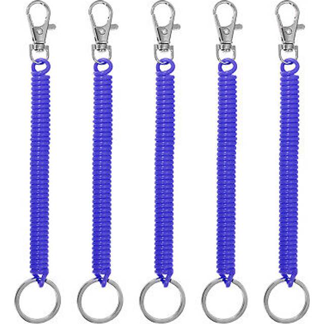 5pcs Retractable Coil Spring Keychain With Lobster Clasp Ring 17cm Sapphire Blue