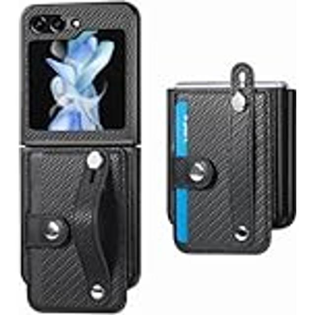 Handledsrem Plånbok Korthållare Telefonfodral för Samsung Galaxy Z Flip 6 5 4 3 Flip5 Flip6 5G Stöd Läderskyddsskal, Svart, för Samsung Galaxy Z Flip 4