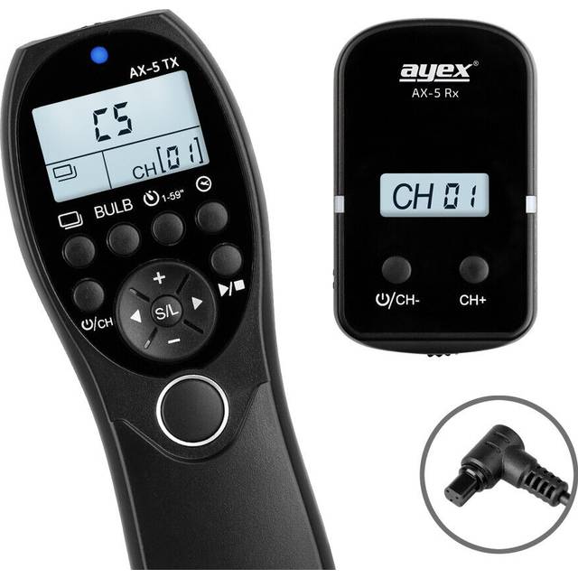 ayex Trådlös timer fjärrutlösare AX-5 kompatibel med Canon N3 zB EOS R5 1D X Mark II 5D Mark IV 5DS 6D 7D Mark II Low/High Speed seriebilder glödlampa tidsstyrd utlösning