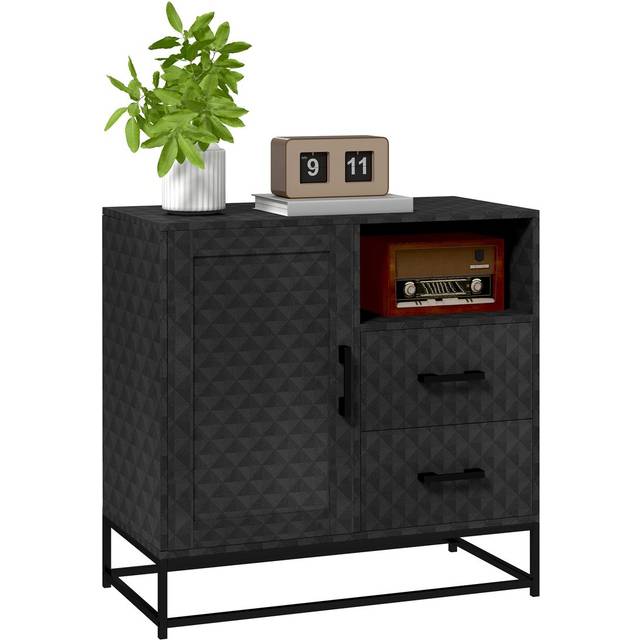 HOMCOM Cupboard with Adjustable Shelf, Open Compartment, 2 Drawers, Black, Black