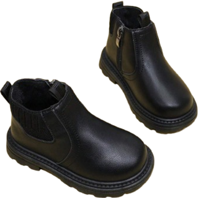 SHEIN Fashion Kids Ankle Boots Toddler Flat Zipper Leather Shoes Boys Girls Boots Infant Winter