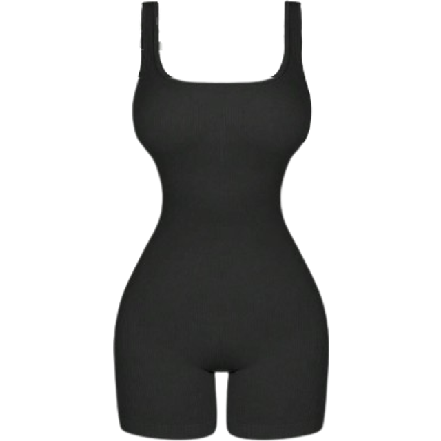 DINBEY Women Sports Romper Square Neck Tummy Control Ribbed Seamless Yoga Workout Romper
